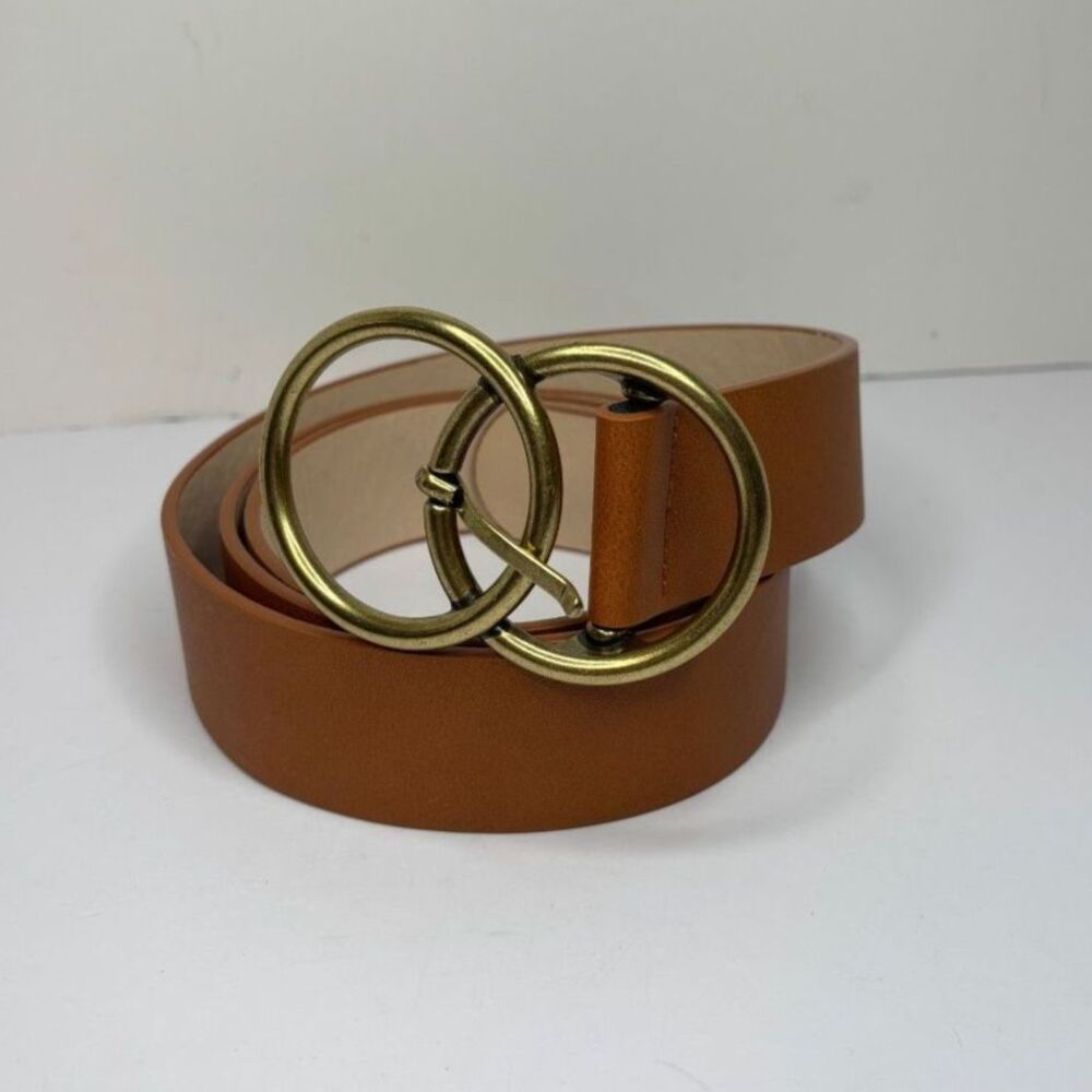 Round Buckle Belt Casual Brown Faux Leather Waistband Classic Belt Stylish Women